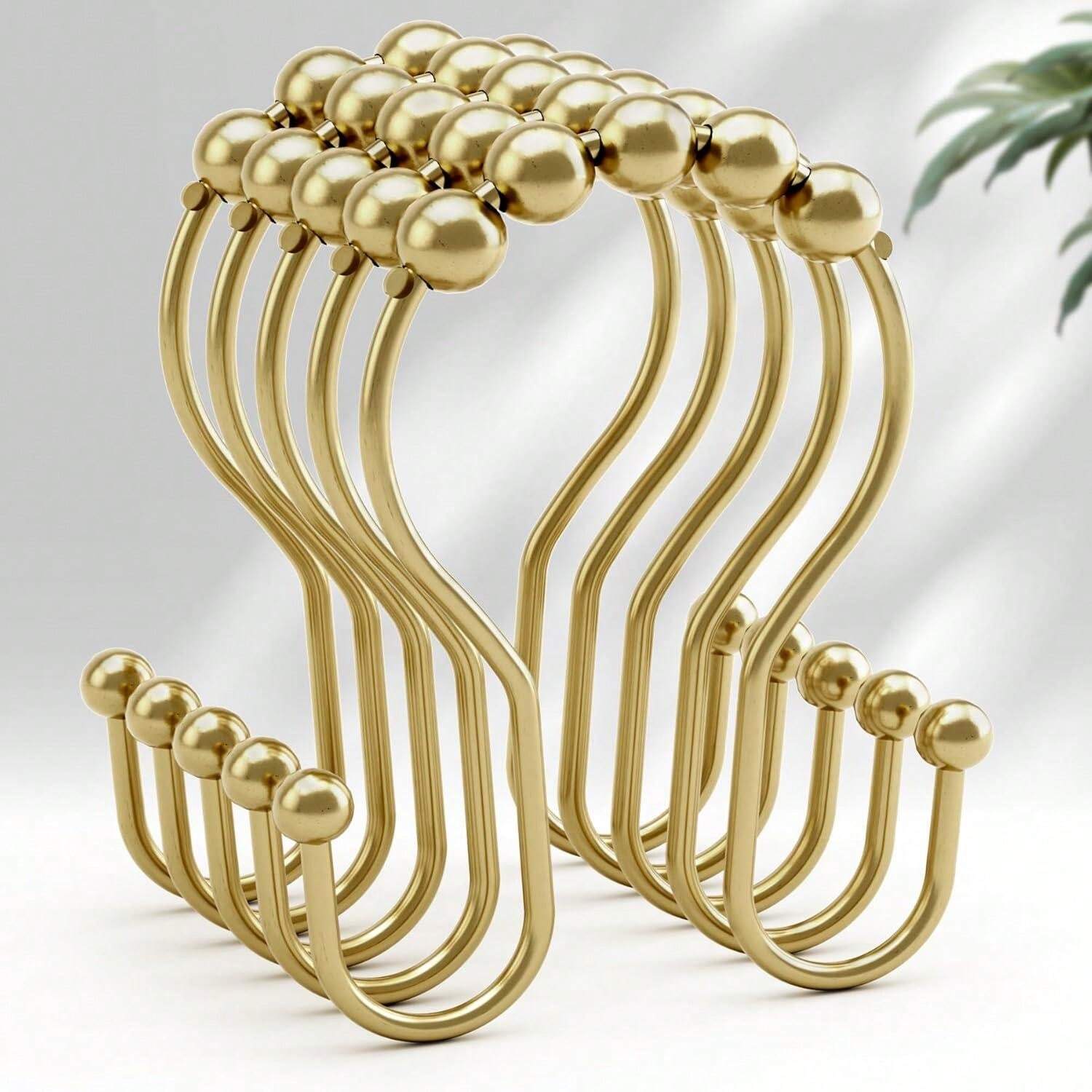 12pcs Golden Shower Curtain Hook With Sliding Ball Type DustProof