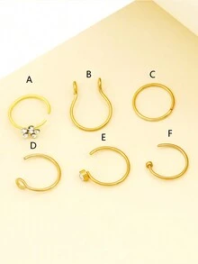 1/6 chiếc khuyên mũi Zirconia, bộ khuyên mũi giả không xỏ khuyên - Vàng - Xem 11