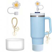 Compatible con accesorios de la Copa , 1 pieza Tapa de pajita con flor de cerezo rosa para taza, 1 pieza Bota de silicona, 1 pieza Encantos con letras lindas para tumblers de 30 y 40 onzas con asa, regalo para el Día de la Madre