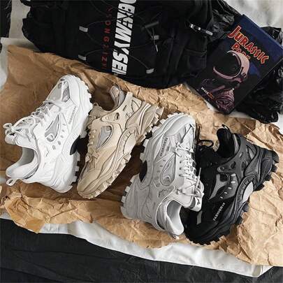Fashionable 2025 Summer Mesh Breathable White Sneakers, Men's Shoes, Versatile Casual Comfy Lightweight Thick Sole Increased Height Sports Shoes, Suitable For Gym, Outdoor, Office, Date, Valentine's Day