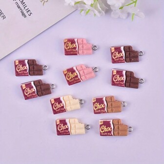 10pcs Simulated Chocolate Candy Resin Pendants, DIY Jewelry Pendant Earrings Necklace Beads