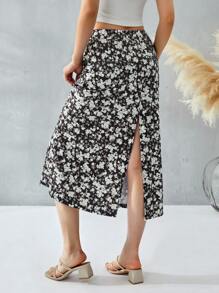 Women's Casual Summer Fall High Waist Boho Printed Side Split A-Line Midi Skirt Leopard Half-Length Maxi Swing Skirt - Color - View 4