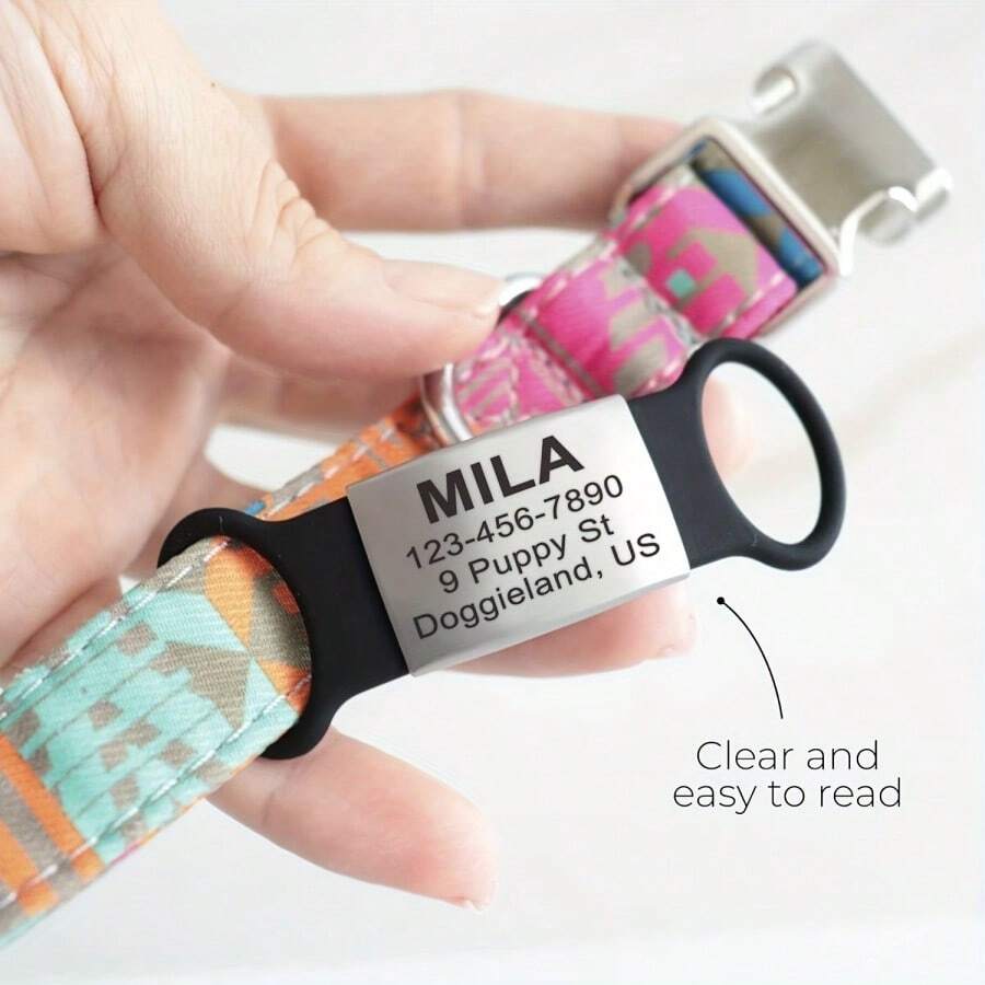 Customized Sliding Pet ID Tags, Personalized Dog Name Plates, Engraved Dog Nameplates, Universal Design Suitable For Most Pet Collar Styles - Black - View 1