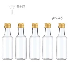 FIGHTYU 5 Stücke/20 Stücke Miniatur Alkohol Flaschen Set, 1,7oz/50ml Kunststoff Miniatur Alkohol Flaschen mit goldenen Aluminiumkappen, kleine Alkohol Flaschen, inklusive 2 Trichter