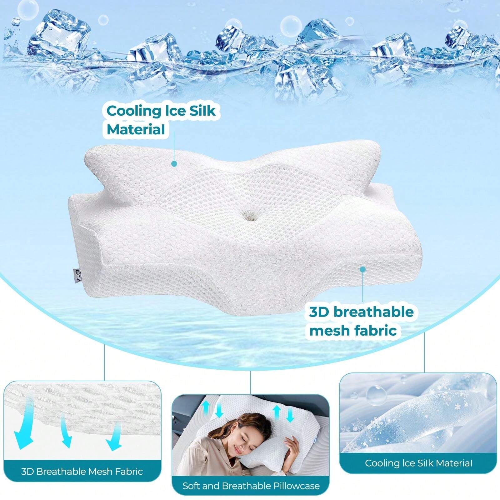 Cervical Memory Foam Cooling Pillow, Contour Pillows For Neck And