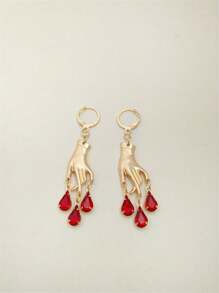 1 đôi Bông tai mặt dây chuyền thiết kế hình con dao màu hồng ngọc bất đối xứng theo phong cách kiến trúc Gothic cổ điển, thích hợp cho phụ nữ đeo tại các bữa tiệc cosplay, quà tặng trang sức - Vàng - Xem 6