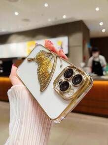 [MELODY SKY] Butterfly Design IPhone15 Phone Case For Women, Fashionable IPhone15promax Case, High-End IPhone15pro Protective Cover, Wireless Charging IPhone14promax Case With Elegant Feel, Full-Body Protection IPhone14pro Phone Case, Creative IPhone14 Case, IPhone16/16pro/16promax Cases For Men, IPhone17/17pro/17promax Cases - Champagne - View 3