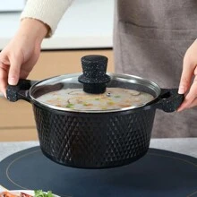 2 buc/Set Set de vase de gătit Maifanshi din aluminiu, inclusiv oală și tigaie antiaderență, potrivite pentru plită pe gaz și cu inducție, oale multifuncționale pentru fierbere de fructe de mare