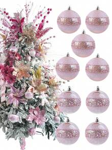 9PCS Pink Christmas Ball Ornament Shatter Proof Flash Christmas Tree Hanging Ball Suitable For Christmas Wedding Party Decoration Home Decor Christmas Decorations Room Decor Winter - 9PCS Pink Christmas Balls - View 7