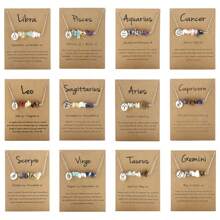 1Pc Bohemian Style Natural Stone 12 Constellation Necklace Stainless Steel Pendant With Constellation Card For Women For Daily Wear
