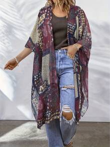 Floral Print Kimono Cover Up Women Holiday Casual Spring Summer Outfits - 彩色 - 查看 1