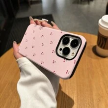 1PC 2-In-1 Full Covering Silky Smooth 3D Creative Cherry Pattern Phone Case Compatible With Iphone 16 Waterproof Shockproof Anti-Fall Scratch Resistant