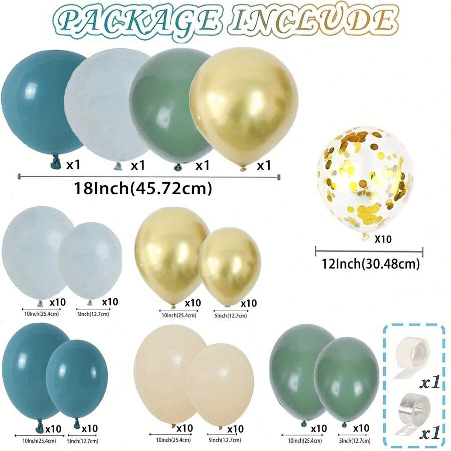 116Pcs Dusty Blue Sage Green Balloons Garland Arch Kit Gold Confetti