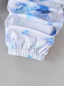 2 件套年轻男孩休闲摩托车骑手印花扎染全印花长袖连帽衫和裤子套装，适合春秋季节，运动、休闲、日常穿着、户外、学校 - 藍白色 - 查看 7