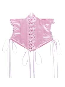 Women Waist Trainer Corset, Solid Color Lacing Strappy Cincher Shaper With Chest Support For Girls, 3 Colors - Pink - View 2