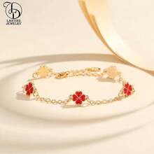 Vòng tay charm cỏ bốn lá thời trang thanh lịch dành cho nữ, phong cách tối giản sang trọng đầy màu sắc INS Vòng tay xích đồng - Vàng - Xem 13