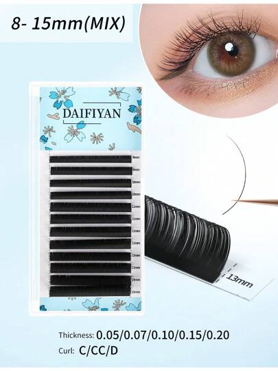 1 Box Of 12 Rows Premium Cashmere Extra Large Capacity Eyelash Extensions, Classic Individual Lashes, Matte Black, Professional Soft Natural Eyelashes (0.03/0.05/0.07/0.10/0.15 C/D 8-15mm) Lash Clusters, Eyelash Clusters, Individual Eyelashes, Lashes, Fake Lashes