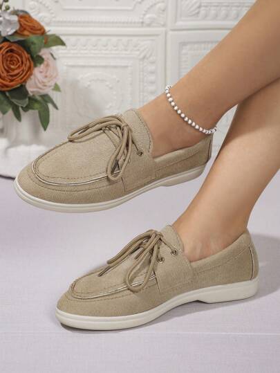 Women's Latest High-End Fashion Minimalist Chic Anti-Slip Durable Classic Super Versatile Comfortable Lace-Up Casual Sports Shoes, Loafers, Suitable For Spring, Summer, Autumn