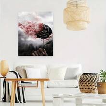 1pcs Framed Bleeding Rose Canvas Print Art Poster, Woman Holding A Rose Canvas Print, Valentine's Day Gift Canvas Painting, Living Room Bedroom Bathroom Entryway Porch Office Apartment Dormitory Home Wall Decor Mural Ready To Hang - 彩色 - 查看 2