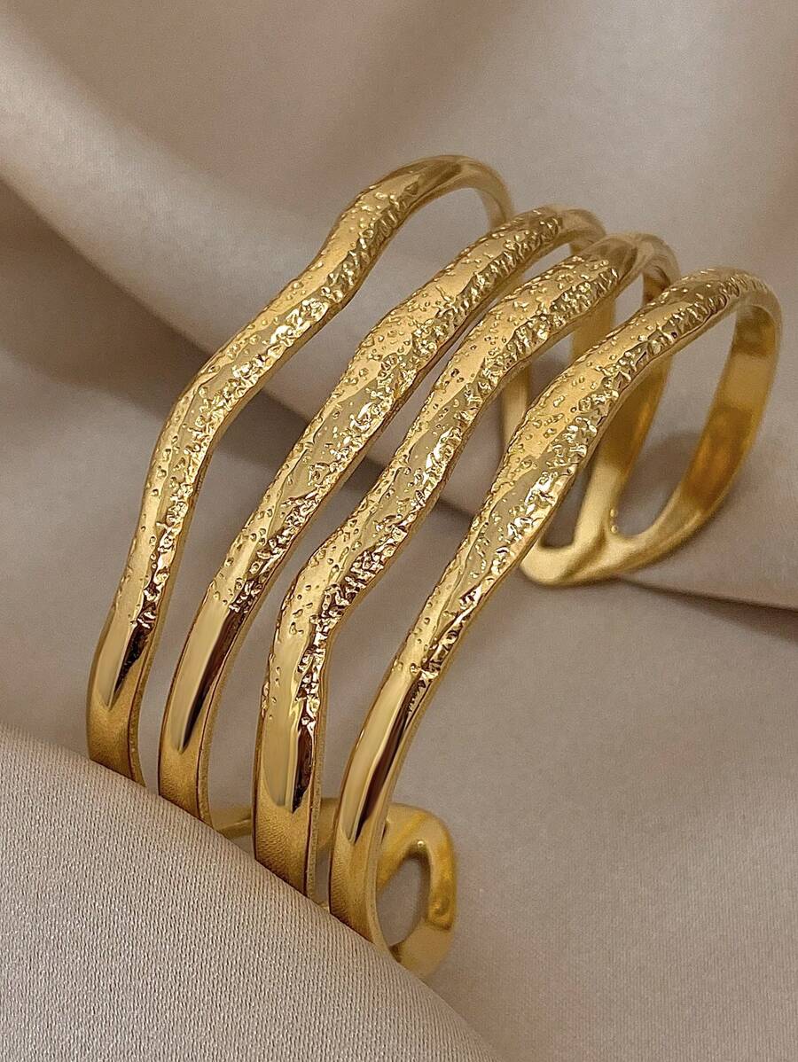 1 pieza Brazalete vintage grueso, adecuado para mujeres y adolescentes, apilable, accesorio diario y de fiesta, regalo de Navidad - Amarillo Oro - Ver 1