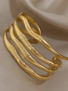 1 pieza Brazalete vintage grueso, adecuado para mujeres y adolescentes, apilable, accesorio diario y de fiesta, regalo de Navidad - Amarillo Oro - Ver 4