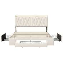 Polsterbett 140x200/160x200cm mit 3 Schubladen, Jugendbett Doppelbett, Stauraumbett Massivholzbett mit Lattenrost, Samt, Beige