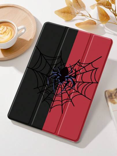 1pc Spider & Spider Web Pattern Flat Tablet Protective Case, Anti-Drop, Pencil Slot, Sleep/Wake Up Support, Compatible With Samsung, And IPad