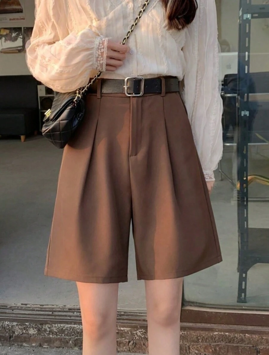 Tailored Bermuda Shorts Without Belt - Gringa Fashion - Maroon - View 1
