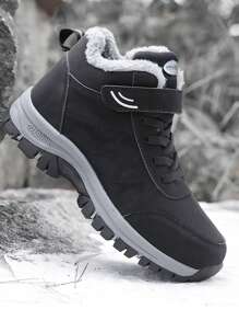 1 Pair Thermal Lined Snow Boots For Men, Winter 2024 New Thick Warm Anti-Skid Outdoor Sport Casual Winter Shoes, Elderly Dad Comfort Walking Sneakers - Black - View 2