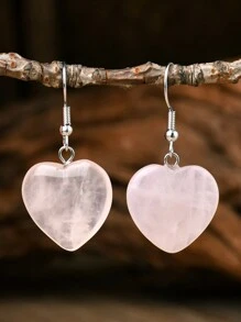 波西米亚天然石爱心吊坠耳环玫瑰石英和紫水晶心形吊饰女士珠宝适合所有场合和季节的情人节礼物 - 彩色 - 查看 19