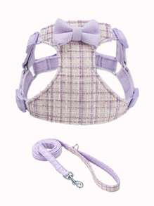 Plaid Bow Decor Pet Chest Strap For Girl, Daily Use