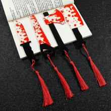 1 件复古恐怖书签，带血迹的恐怖刀透明亚克力书签带流苏，万圣节主题系列带血迹的砍刀锯，适合爱书人、朋友、万圣节惊喜派对收藏的欧美风格 - 均碼 - 查看 3