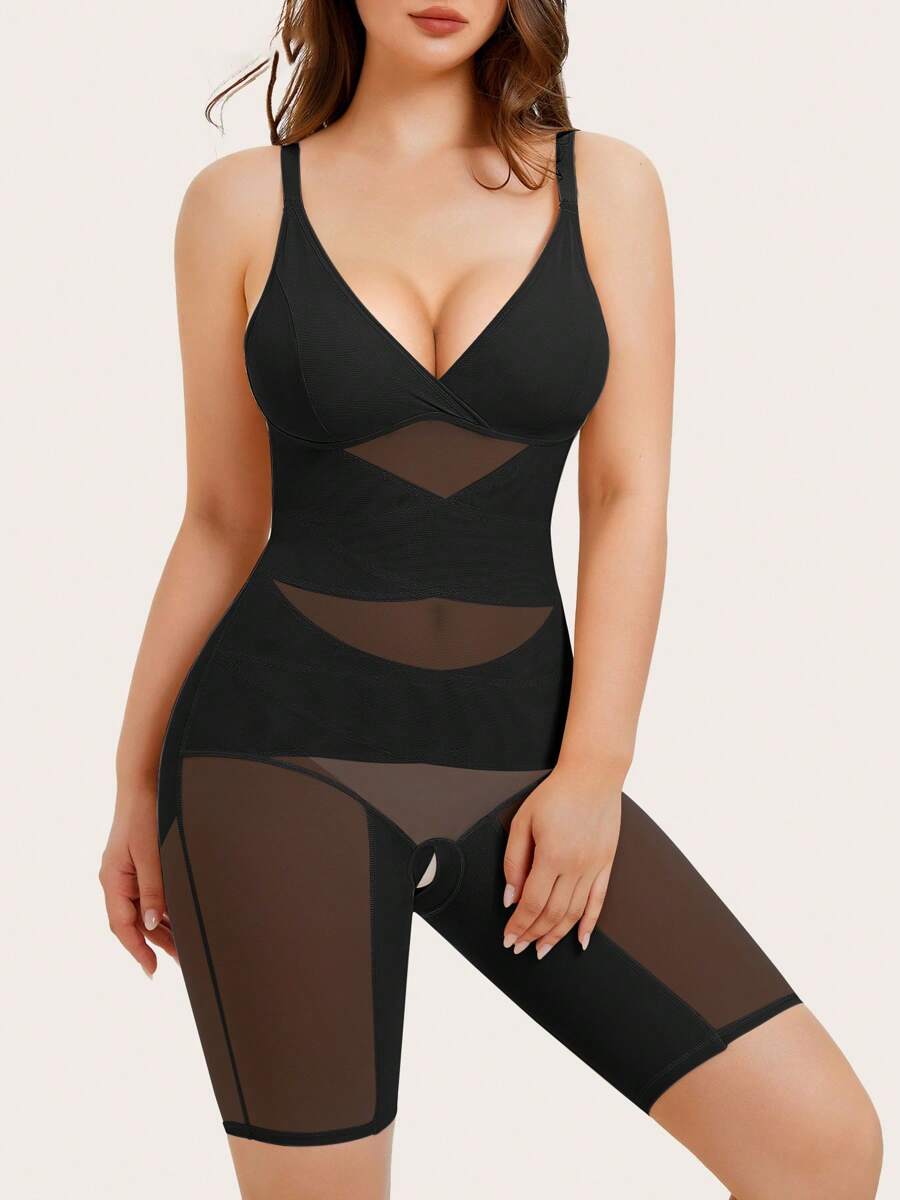 Nebility Faja Bodysuit Shapewear For Women Tummy Control Butt Lifter Full Body Shaper Seamless Thigh Slimmer Faja V-Neck Jumpsuit - 黑色 - 查看 1