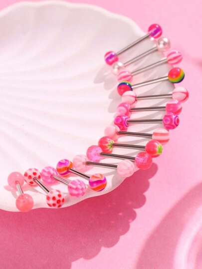 15 Stücke/Pack Acryl bunter Herz, Wassermelonen, Stern Zungenpiercing Schmuck für den täglichen Gebrauch und Partys