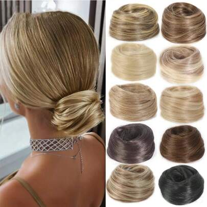 Synthetic Hair Bun Woman Straight Updo Hair Tie Elastic Rubber Band Chignon Hairpiece Extensions Hair Bands Natural Hairpiece Fo