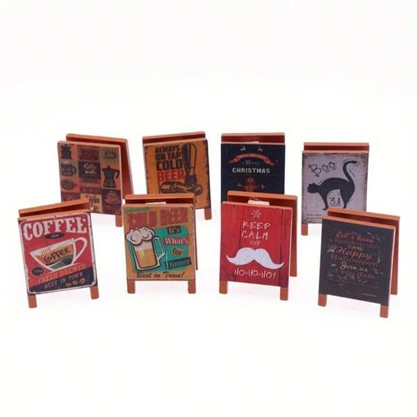 1 szt., dekoracja domu miniaturowy imitacja drewna znak, miniaturowa mleczna herbata i kawa gotowa scena retro tablica dekoracyjna ozdoby, nadaje się do DIY miniaturowe akcesoria sceny, noworoczne najlepsze prezenty