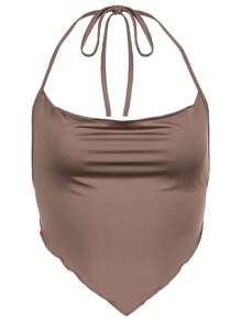 Female Vest, Girls Solid Color Sleeveless Strappy Spaghetti Strap Crop Tops, Matching With High Waist Pleated Skirt, S/M/L - màu nâu - Xem 1