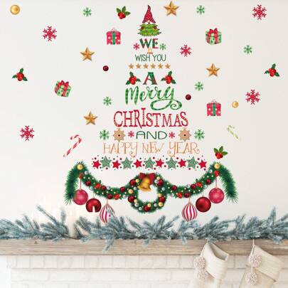 1PC Merry Wall Decals Stickers, Tree Quote Wall Sticker DIY Wall Art Decal Removable Window Adhesive Decal Sticker, Suitable For Bedroom Living Room Bedroom Window Door Decor,Stickers,Wall Decal, Vinyl Decal For Home Decorations,Spring Decoration Items Refresh Your Home,Rama Decoration Stickers Christmas Decorations Room Decor Christmas