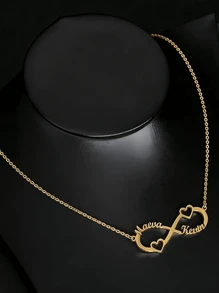 1pc Gold Silver Rose Gold Custom Double Heart Double Name Unlimited Necklace Stainless Steel Custom Necklace Pendant Personalized Choker Jewelry Birthday Gift For Best Friend Engagement Wedding Gift Jewelry Gift Valentines - Multicolor - View 5