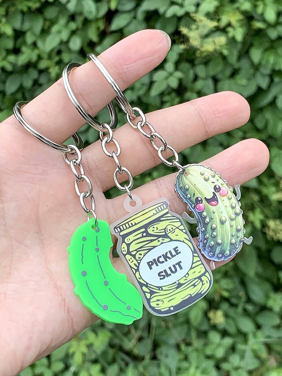 1 chiếc móc khóa Acrylic hình quả dưa chuột "PICKLE" sáng tạo dễ thương, móc khóa hình quả dưa chuột hoạt hình thời trang dành cho nam giới, thích hợp sử dụng hàng ngày và làm quà tặng