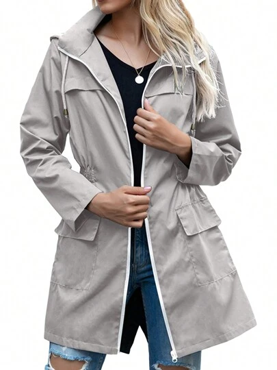Women Light Rain Jacket Waterproof Active Outdoor Trench Raincoat With Hood Ladies Lightweight Windproof Windbreaker