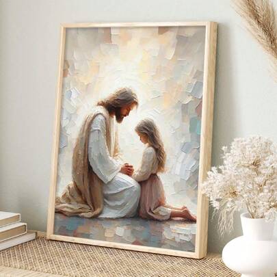 1 Piece Charming Figures With Little Girl Praying Canvas Art For Home, Office, Cafe Wall Decor - On Canvas - (Framed),Wall Art,Poster
