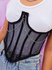 1 件女士网眼紧身胸衣，通勤风格，适合搭配圣诞礼服、牛仔裤、派对装和日常休闲腰部训练器 - 黑色 - 查看 2