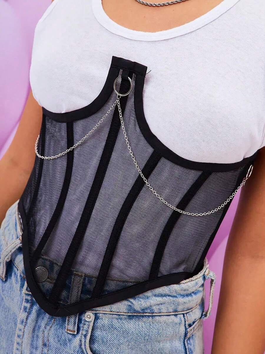 1 件女士网眼紧身胸衣，通勤风格，适合搭配圣诞礼服、牛仔裤、派对装和日常休闲腰部训练器