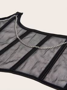 1 件女士网眼紧身胸衣，通勤风格，适合搭配圣诞礼服、牛仔裤、派对装和日常休闲腰部训练器 - 黑色 - 查看 9