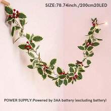 1 个 LED 串灯带红色浆果藤蔓，适用于圣诞节室内室外装饰客厅卧室庭院派对、房间装饰圣诞装饰圣诞灯卧室装饰家居装饰派对装饰节日节日圣诞礼物感恩节圣诞树装饰饰品 - 彩色 - 查看 2