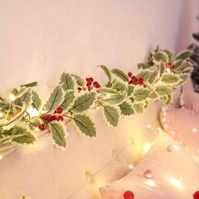 1 个 LED 串灯带红色浆果藤蔓，适用于圣诞节室内室外装饰客厅卧室庭院派对、房间装饰圣诞装饰圣诞灯卧室装饰家居装饰派对装饰节日节日圣诞礼物感恩节圣诞树装饰饰品 - 彩色 - 查看 4