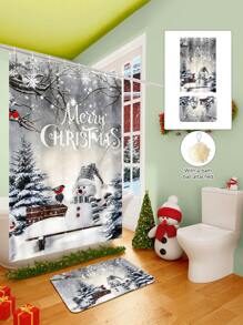 1/2/3/4 Pieces Christmas Collection Shower Curtain, Cute Snowman Woven Shower Curtain, Bathroom Non-Slip Mat, Toilet U-Mat, Toilet Lid Cover Mat, Bathroom Complete Set, Modern Waterproof Bathroom Decoration, Comes With 12 Hooks And A Shower Ball, Multiple Sizes Available Back To School