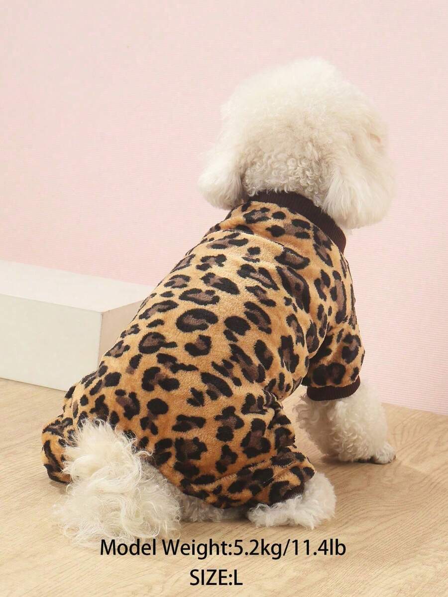 1 pieza Pijama de felpa de poliéster con estampado de leopardo para mascotas pequeñas de 4 patas, para uso en interiores en otoño e invierno (No apto para perros grandes)