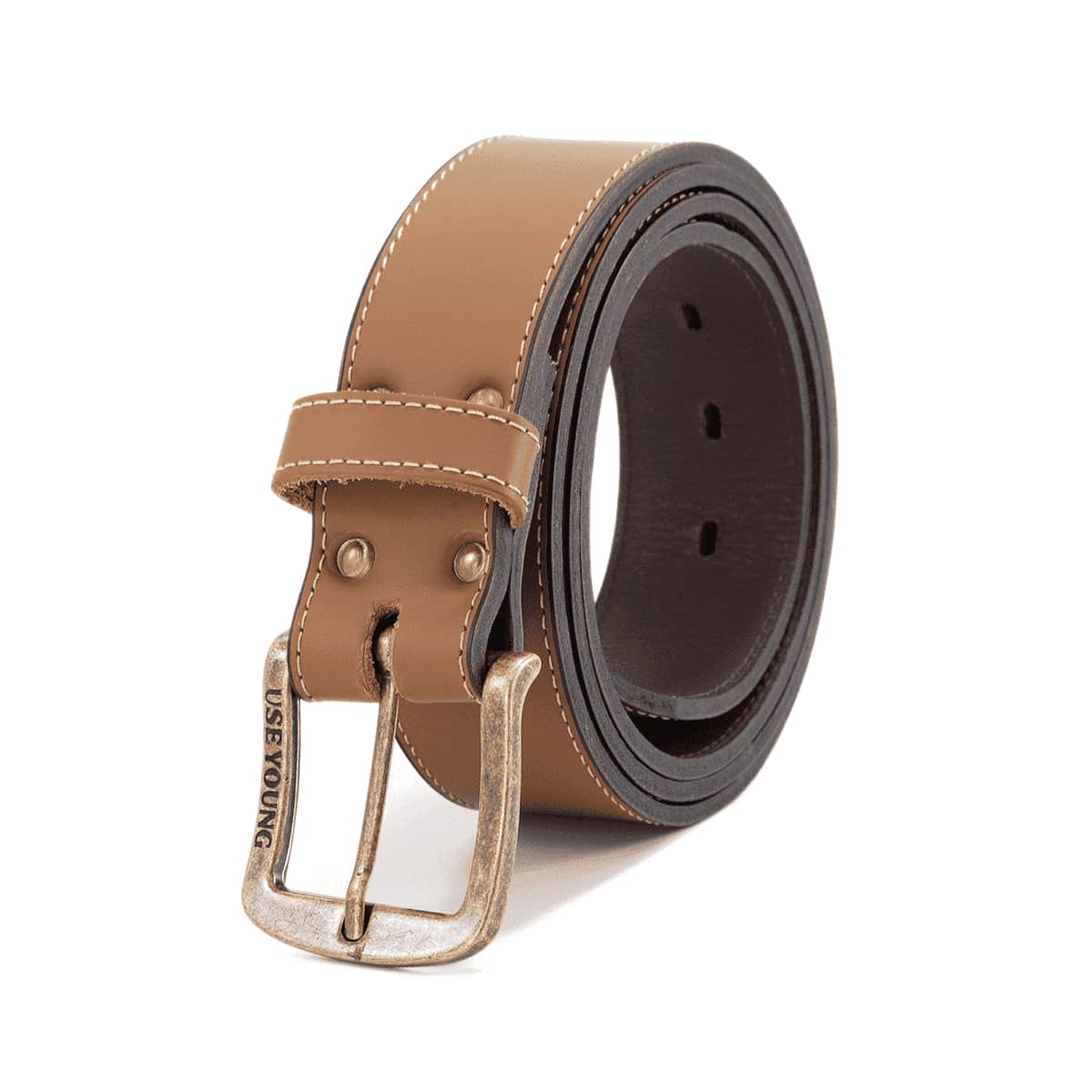 Use Young Wide Casual Men's Belt 100% Leather - 金扣焦糖 - 查看 1